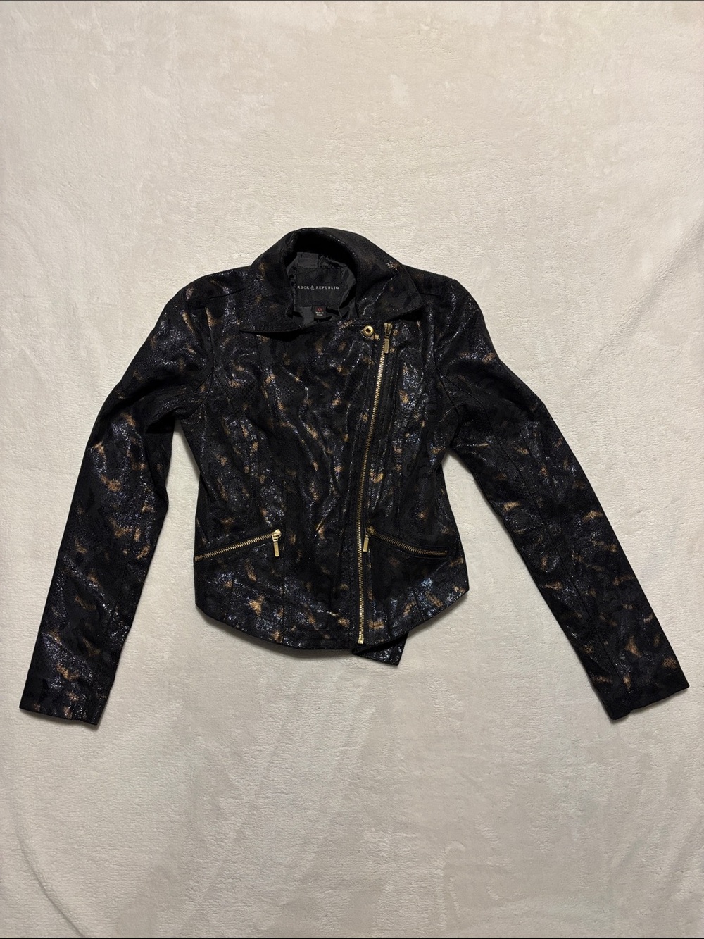 ROCK & REPUBLIC JACKET faux leather zip XS